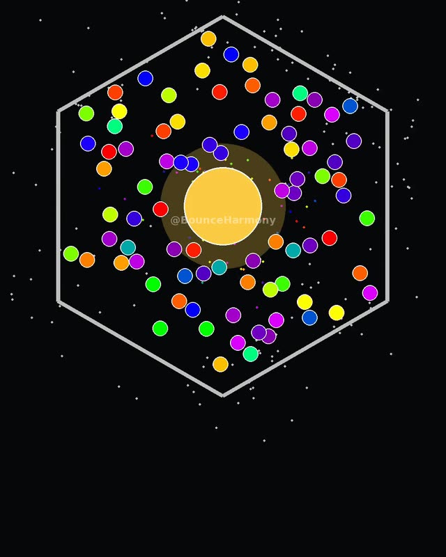 A hexagon filling with coloured balls around a gold centre pad